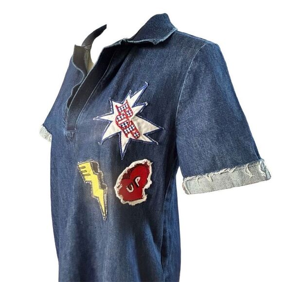 Zara Denim Distressed Hem Patches Dress L - Picture 3 of 8